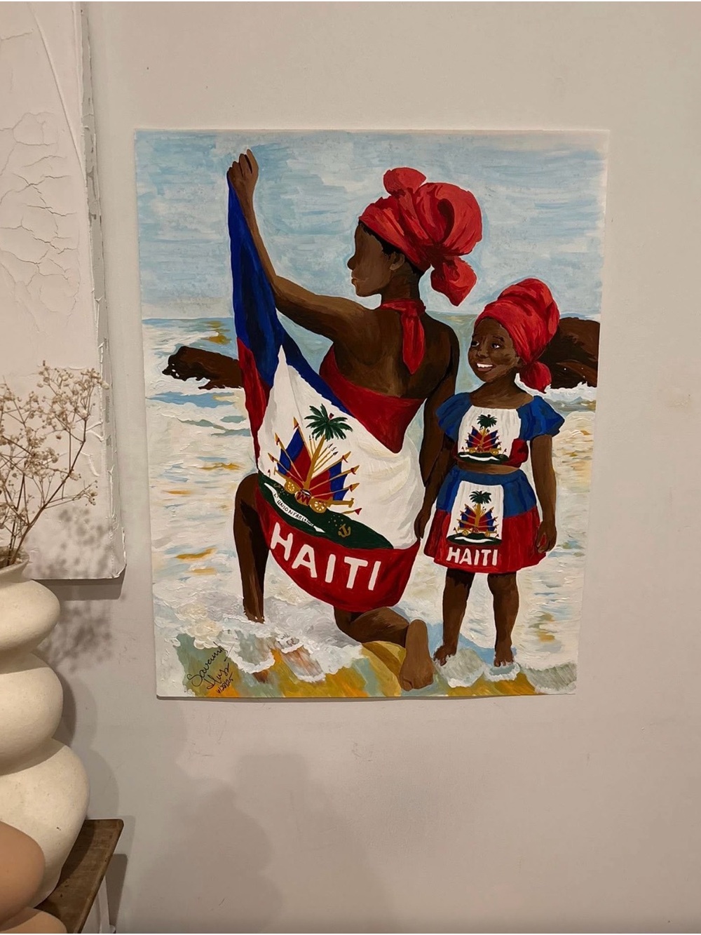 Haiti Flag Beach Art Print - Red, Blue & White Home Wall Art